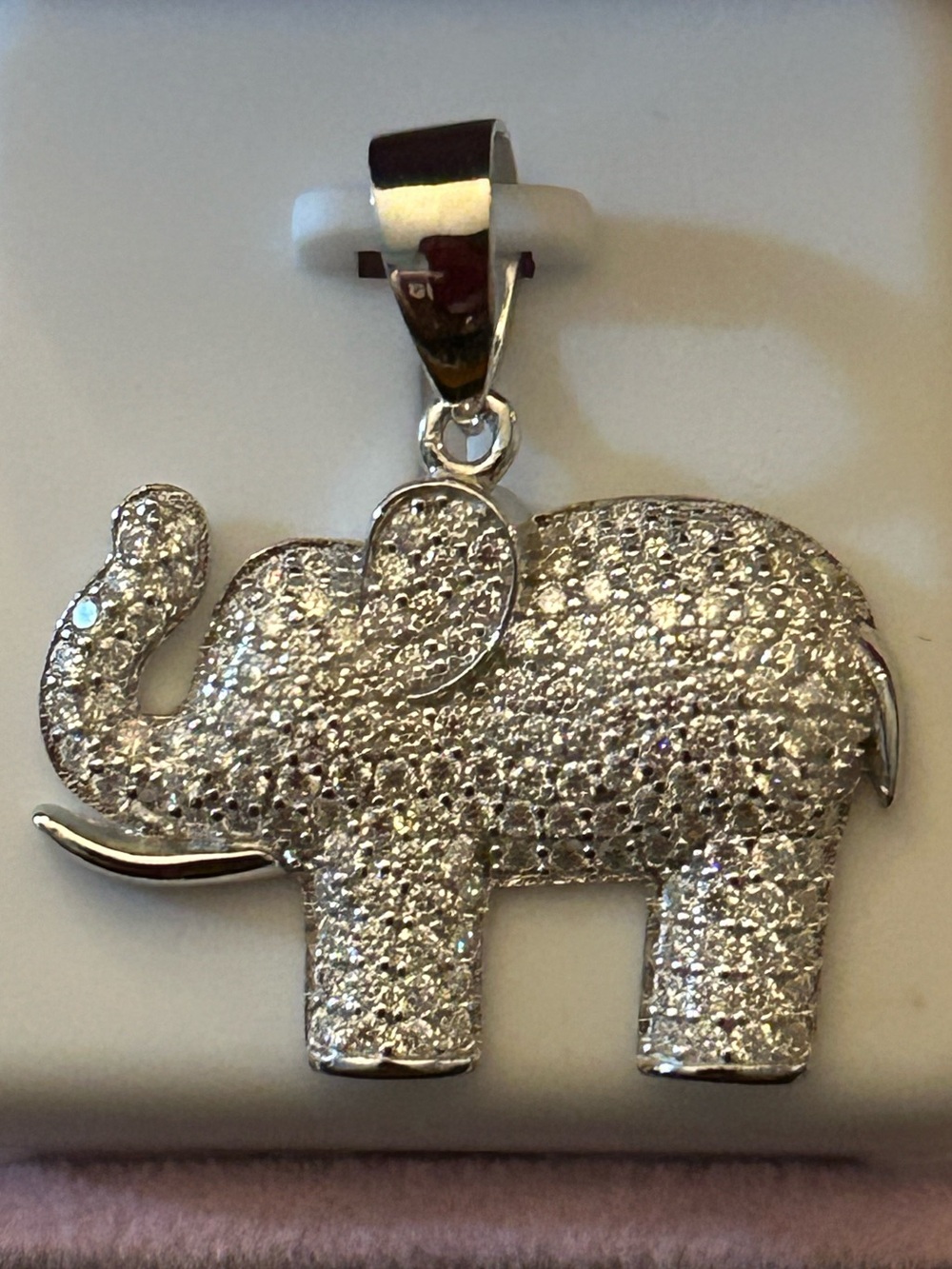 1.00CTW Moissanite Paveβ Elephant Pendant Necklace Charm 925 Sterling Silver